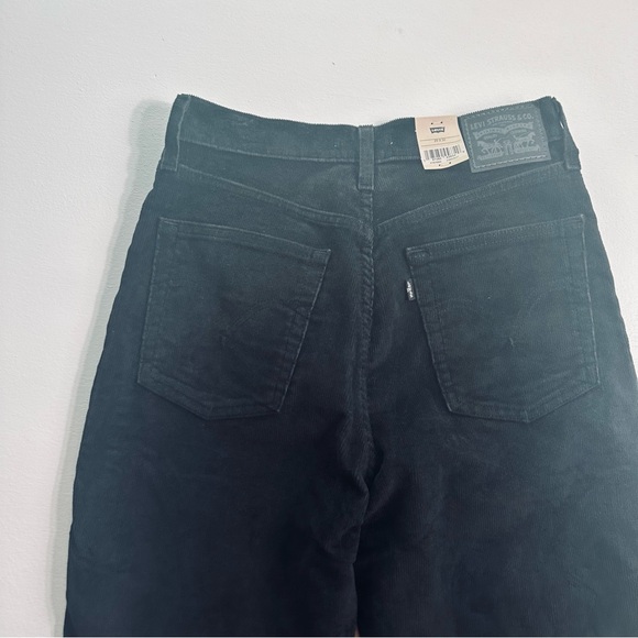 Levi's Ribcage Bell Jean Women 29x32 Black Corduroy High Rise Premium Wide Leg - Picture 9 of 11